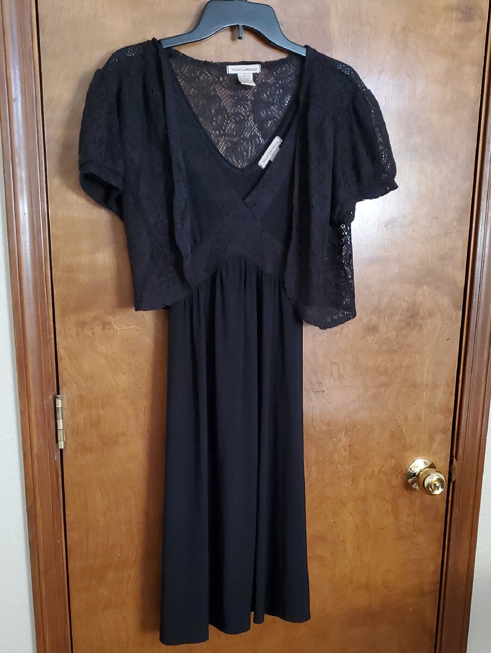 Susan Lawrence Black Lace Overlay Dress With Cardigan Size L